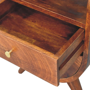 Split Chestnut Bedside Table - Solid Mango Wood with Brass Knobs
