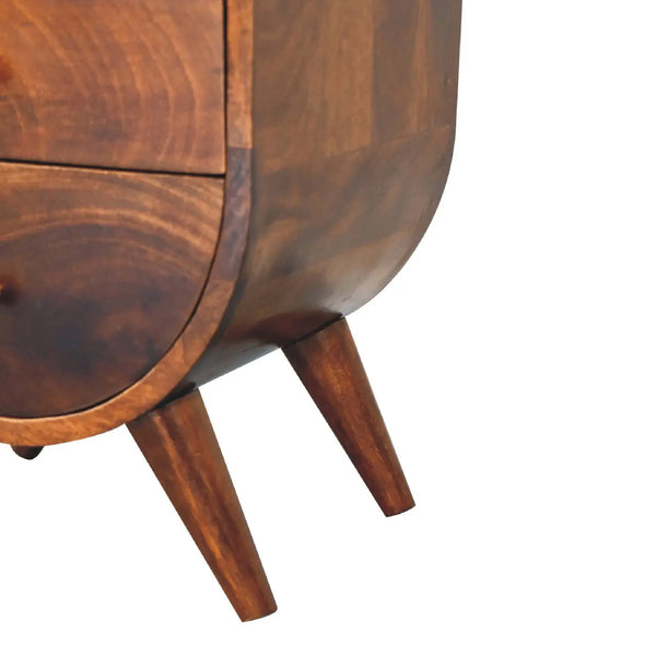 Split Chestnut Bedside Table - Solid Mango Wood with Brass Knobs