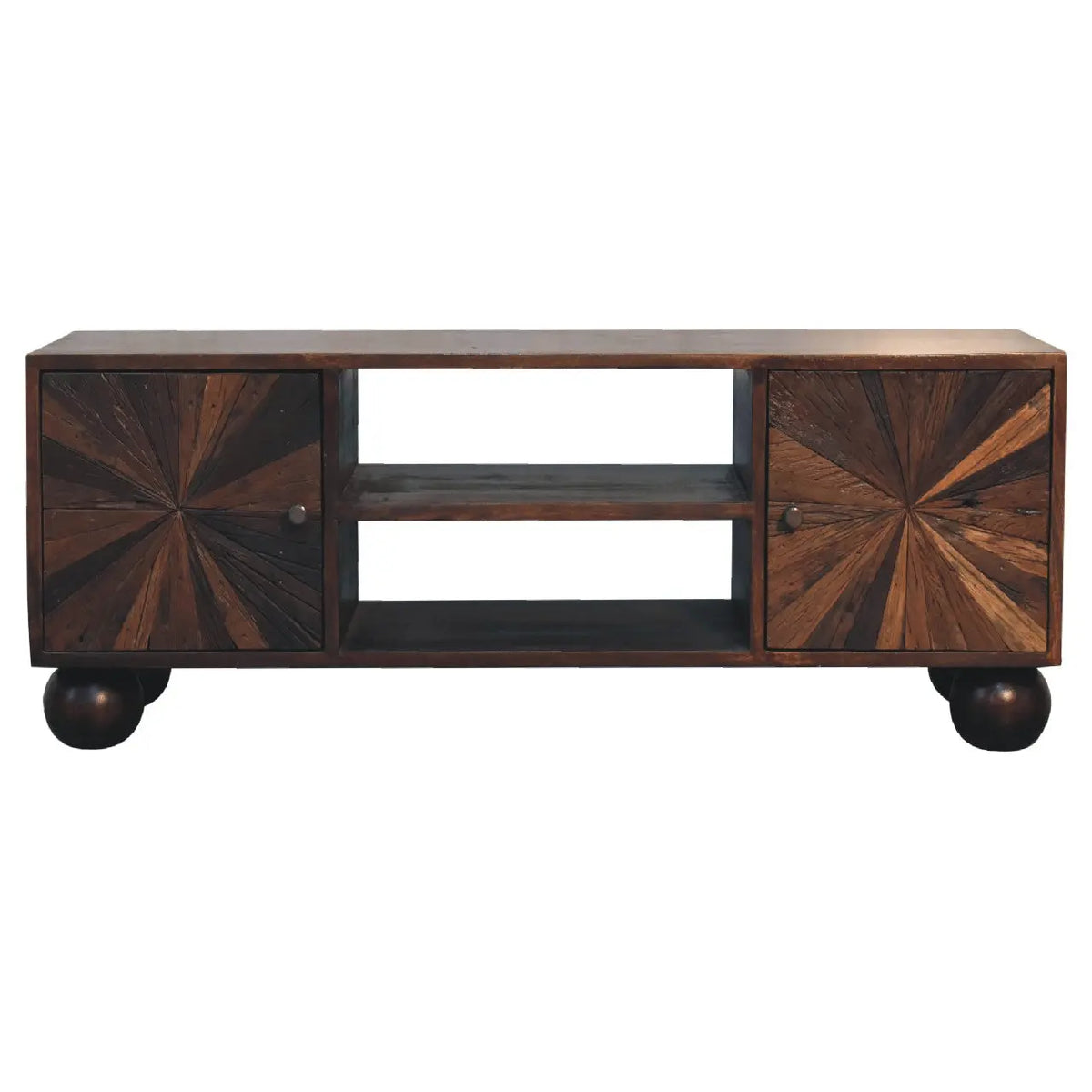Solid Mango Wood Sunrise Ball Walnut TV Unit Perfect Storage Media & Modern