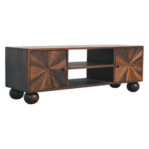Solid Mango Wood Sunrise Ball Walnut TV Unit - Perfect Storage for Media & Modern Living