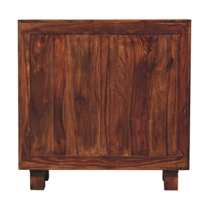 Tula Mini Sideboard – Sheesham Wood Storage with Chestnut Finish & Brass Knobs