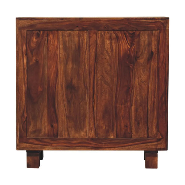 Tula Mini Sideboard – Sheesham Wood Storage with Chestnut Finish & Brass Knobs
