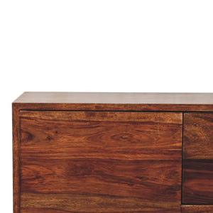 Tula Mini Sideboard – Sheesham Wood Storage with Chestnut Finish & Brass Knobs