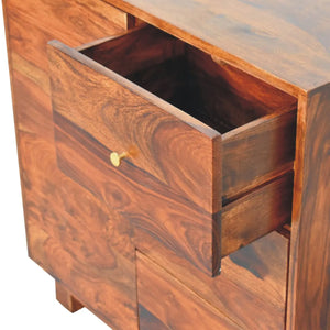 Tula Mini Sideboard – Sheesham Wood Storage with Chestnut Finish & Brass Knobs