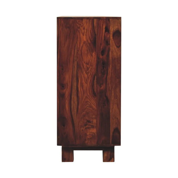 Tula Mini Sideboard – Sheesham Wood Storage with Chestnut Finish & Brass Knobs