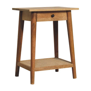 Woven End Table – Solid Mango Wood with Oak Finish and Jute Shelf