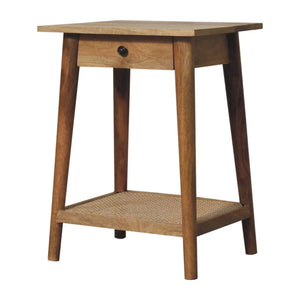 Woven End Table – Solid Mango Wood with Oak Finish and Jute Shelf