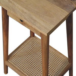 Woven End Table – Solid Mango Wood with Oak Finish and Jute Shelf