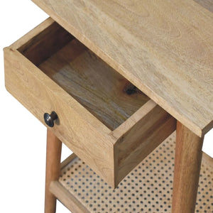 Woven End Table – Solid Mango Wood with Oak Finish and Jute Shelf
