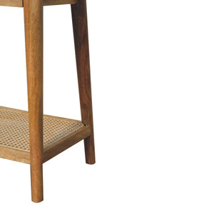 Woven End Table – Solid Mango Wood with Oak Finish and Jute Shelf