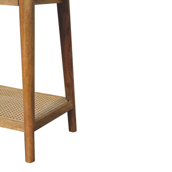 Woven End Table – Solid Mango Wood with Oak Finish and Jute Shelf