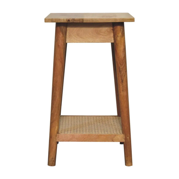 Woven End Table – Solid Mango Wood with Oak Finish and Jute Shelf