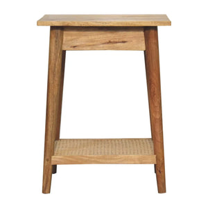 Woven End Table – Solid Mango Wood with Oak Finish and Jute Shelf