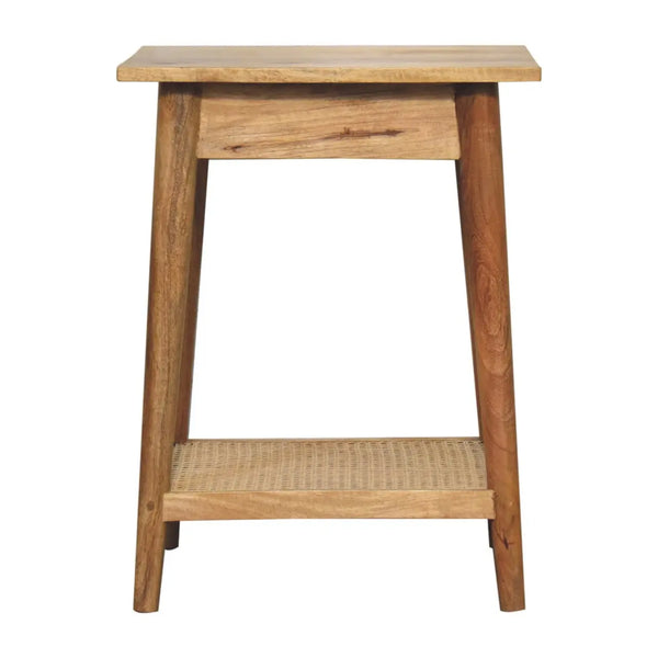 Woven End Table – Solid Mango Wood with Oak Finish and Jute Shelf