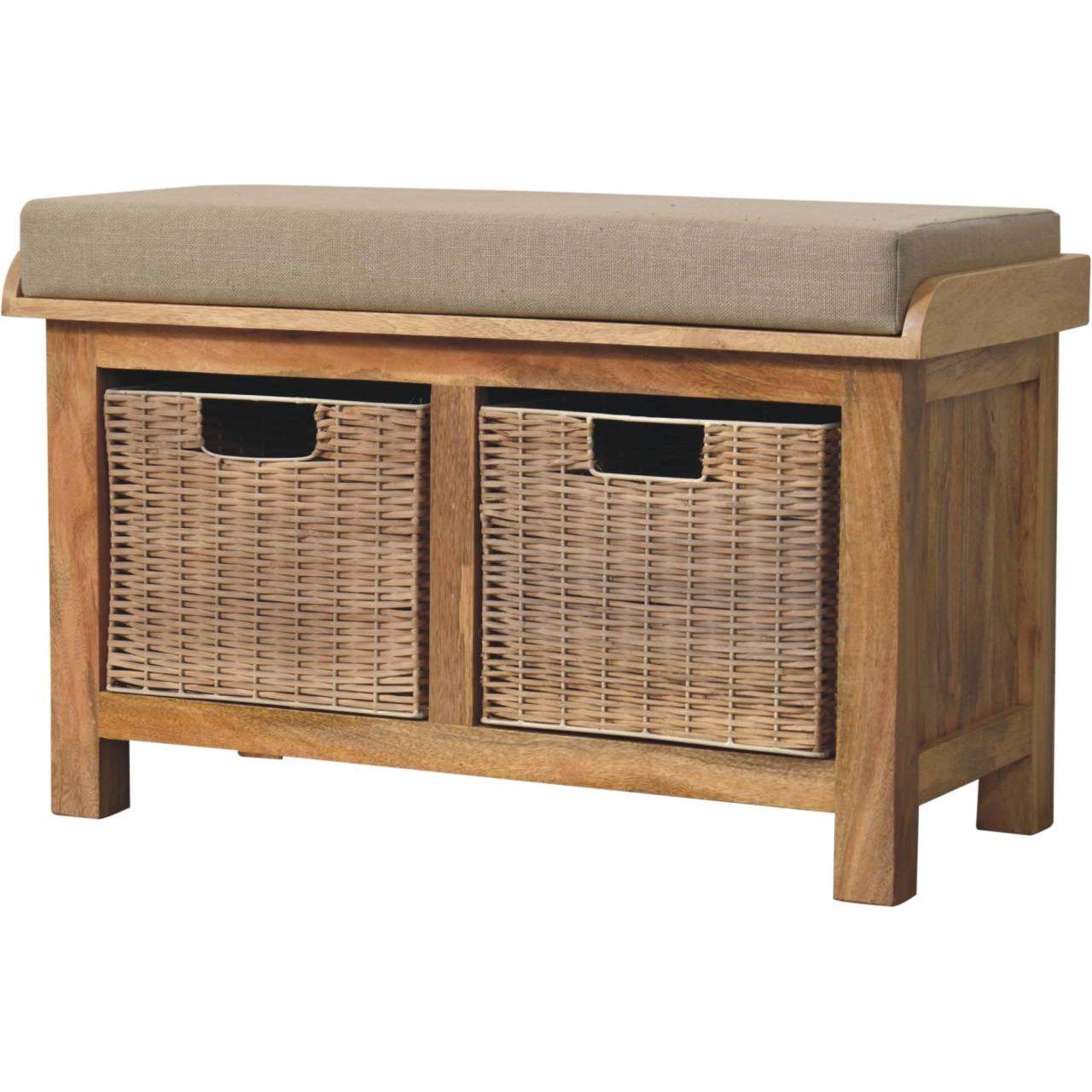 Rattan Basket Linen Bench - Living with Luxury
