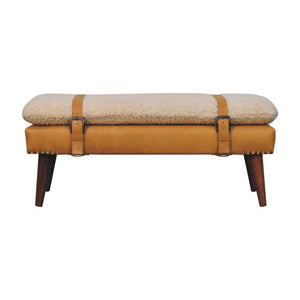 Bouclé x Tan Leather Bench — premium upholstered bench — Living with Luxury