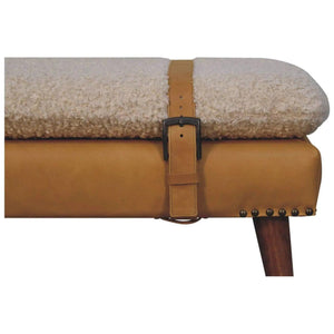Boucle x Tan Leather Bench