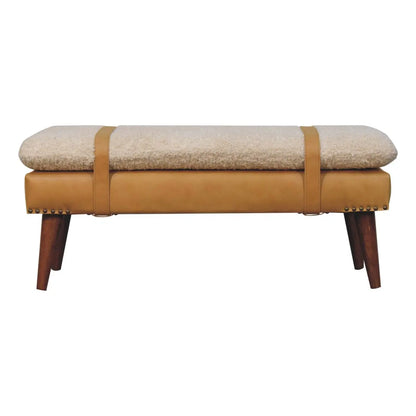 Boucle x Tan Leather Bench - Living with Luxury