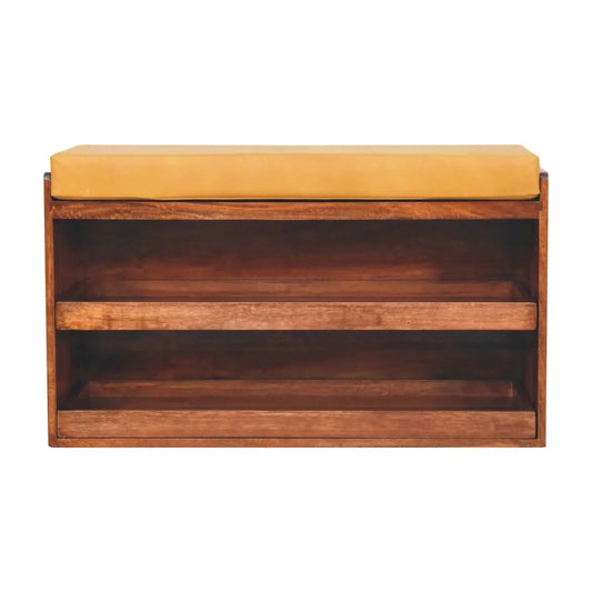 Buffalo Hide Pull out Honey Caramel Shoe Storage Bench - Living with Luxury