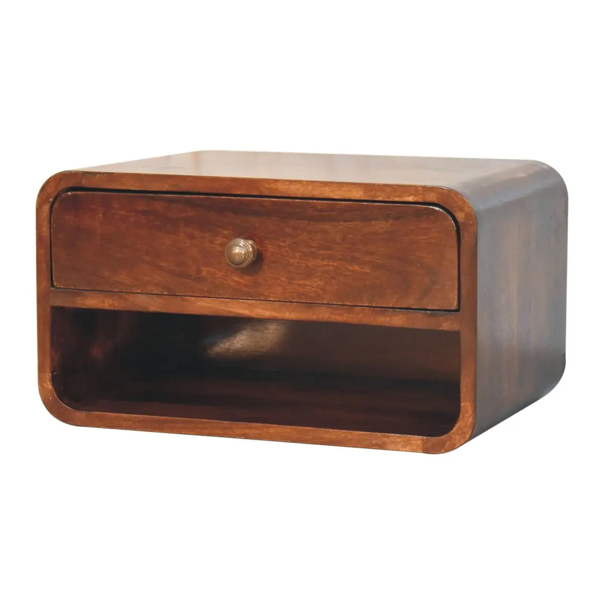Curved California Walnut Wall Mounted Bedside Open Slot