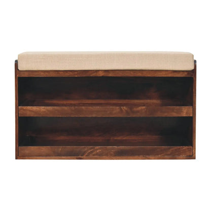 California Walnut & Mud Linen Pull out Shoe Bench - Living with Luxury