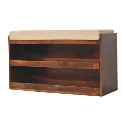 California Walnut & Mud Linen Pull out Shoe Bench - Living with Luxury