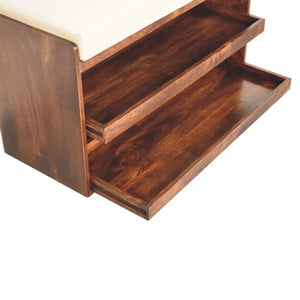 California Walnut Style Mud Linen Pull out Shoe Bench