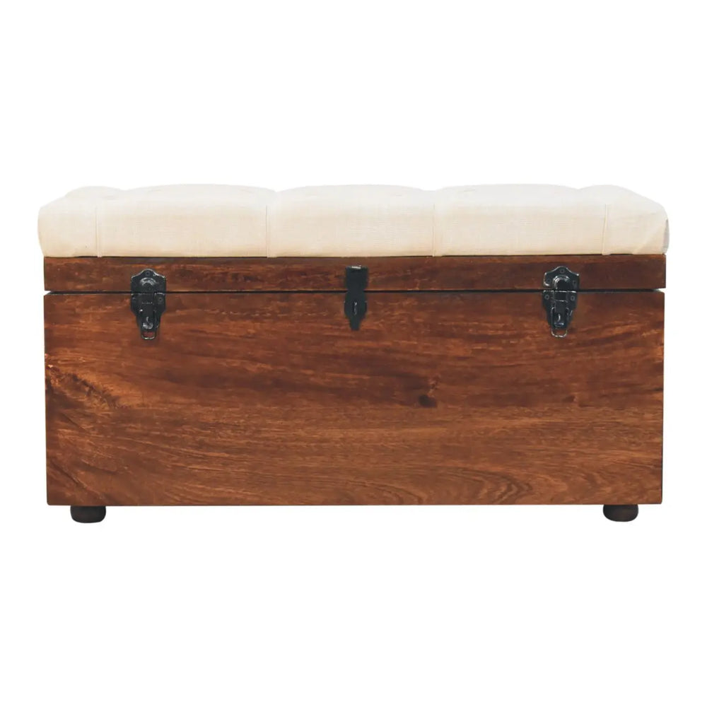 California Walnut White Linen Storage Trunk - Solid Wood