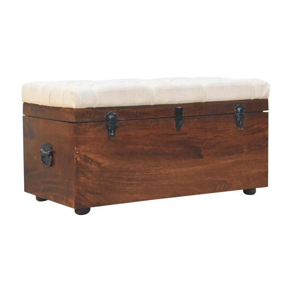 California Walnut White Linen Storage Trunk - Solid Wood