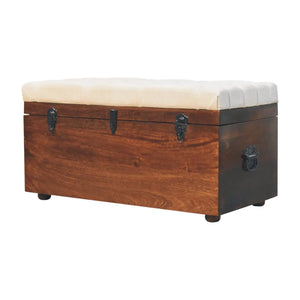 California Walnut White Linen Storage Trunk - Solid Wood