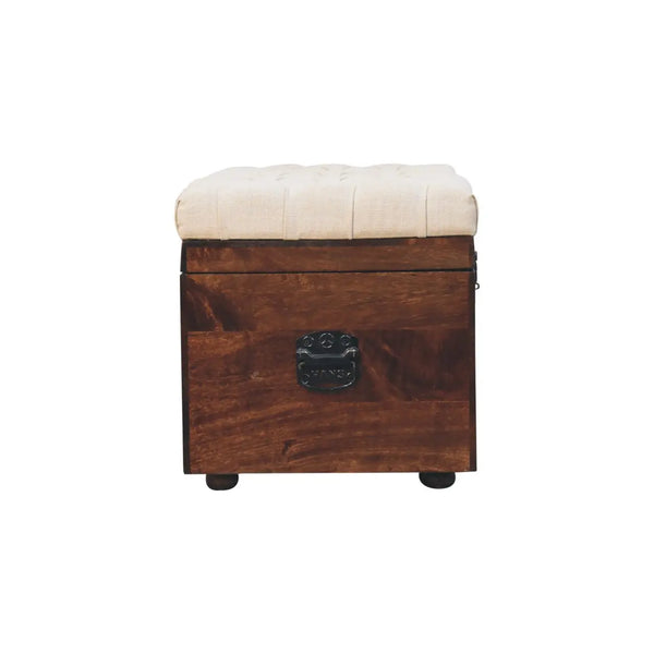 California Walnut White Linen Storage Trunk - Solid Wood
