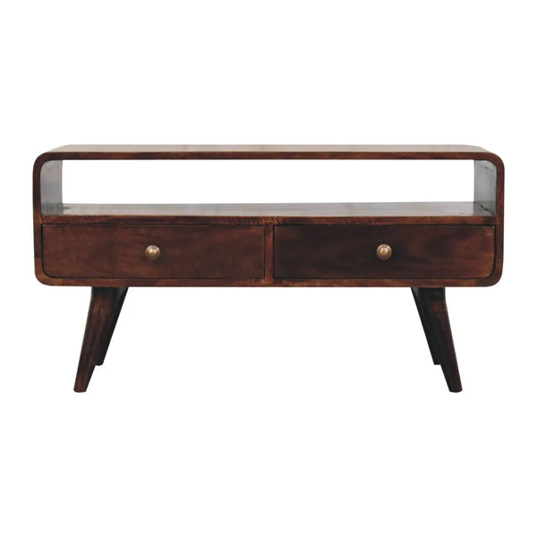 Curved California Walnut Media Unit — premium furniture at Living with Luxury