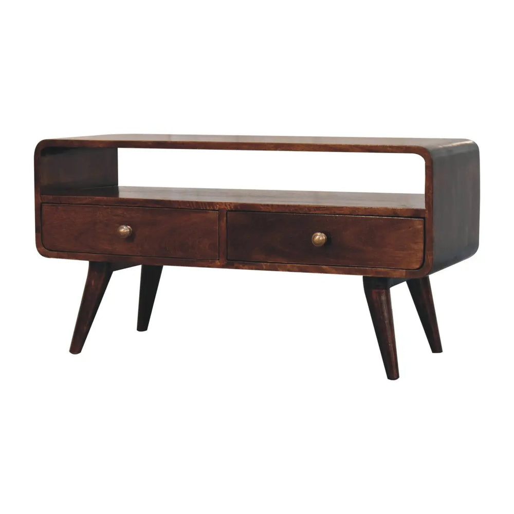 Curved California Walnut Media Unit — premium furniture at Living with Luxury