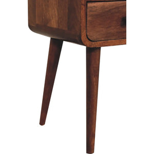 Mini Honey Caramel Curved Bedside with Open Slot