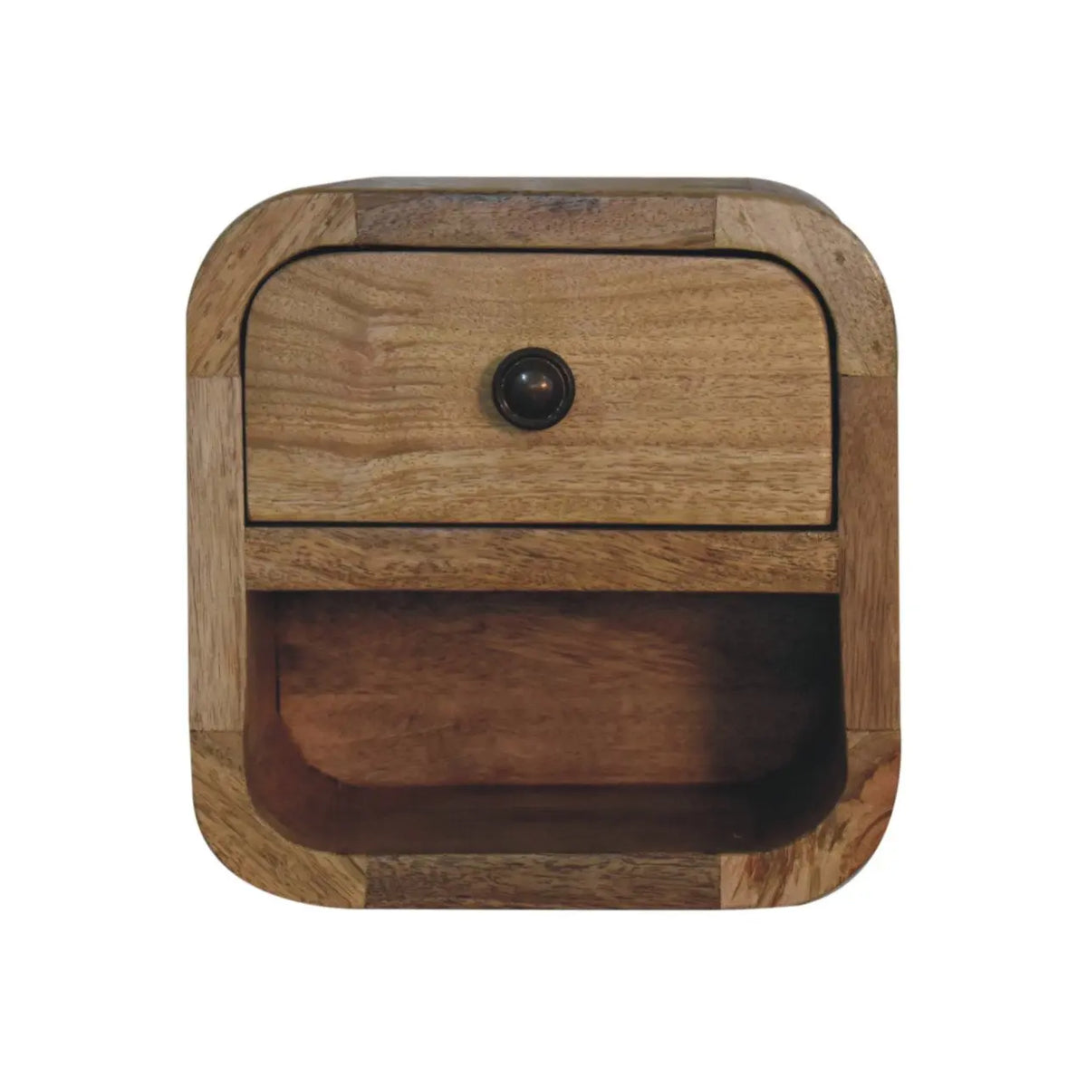 Extra Mini Curved Oak ish Bedside Open Slot