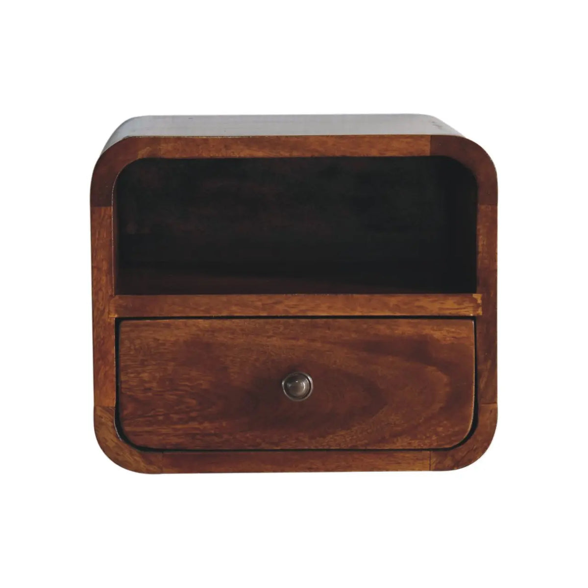 Extra Mini Wall Mounted Curved Chestnut Bedside Open Slot