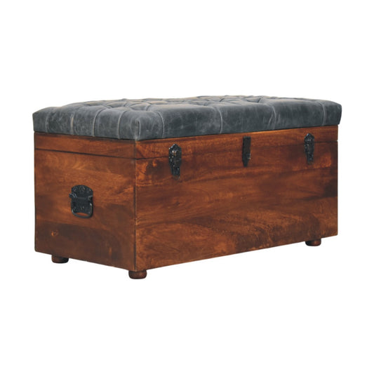 Black Buffalo hide leather Storage Trunk - Living with Luxury