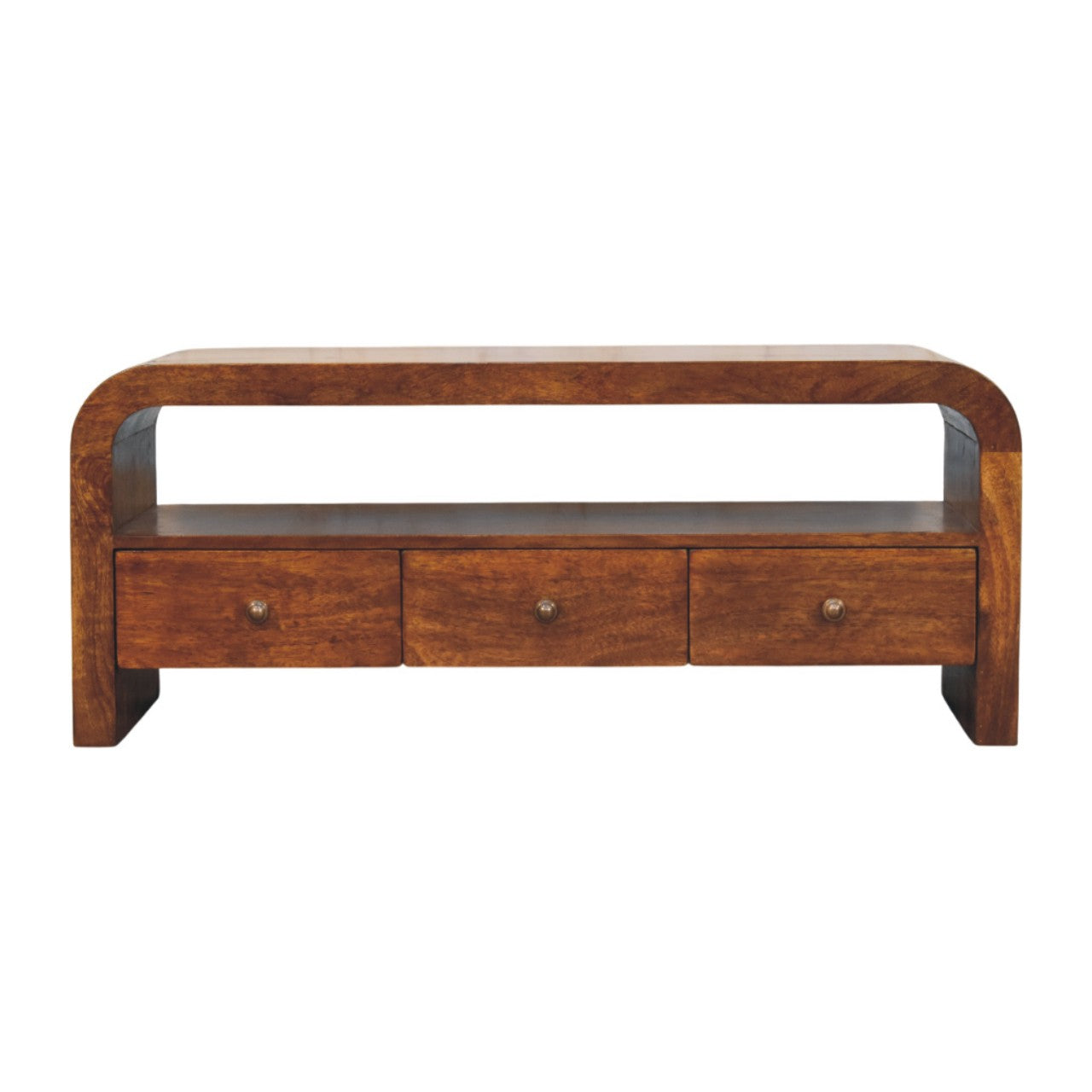 Darcy 3 drawer Open Shelf Chestnut Media unit - Living with Luxury