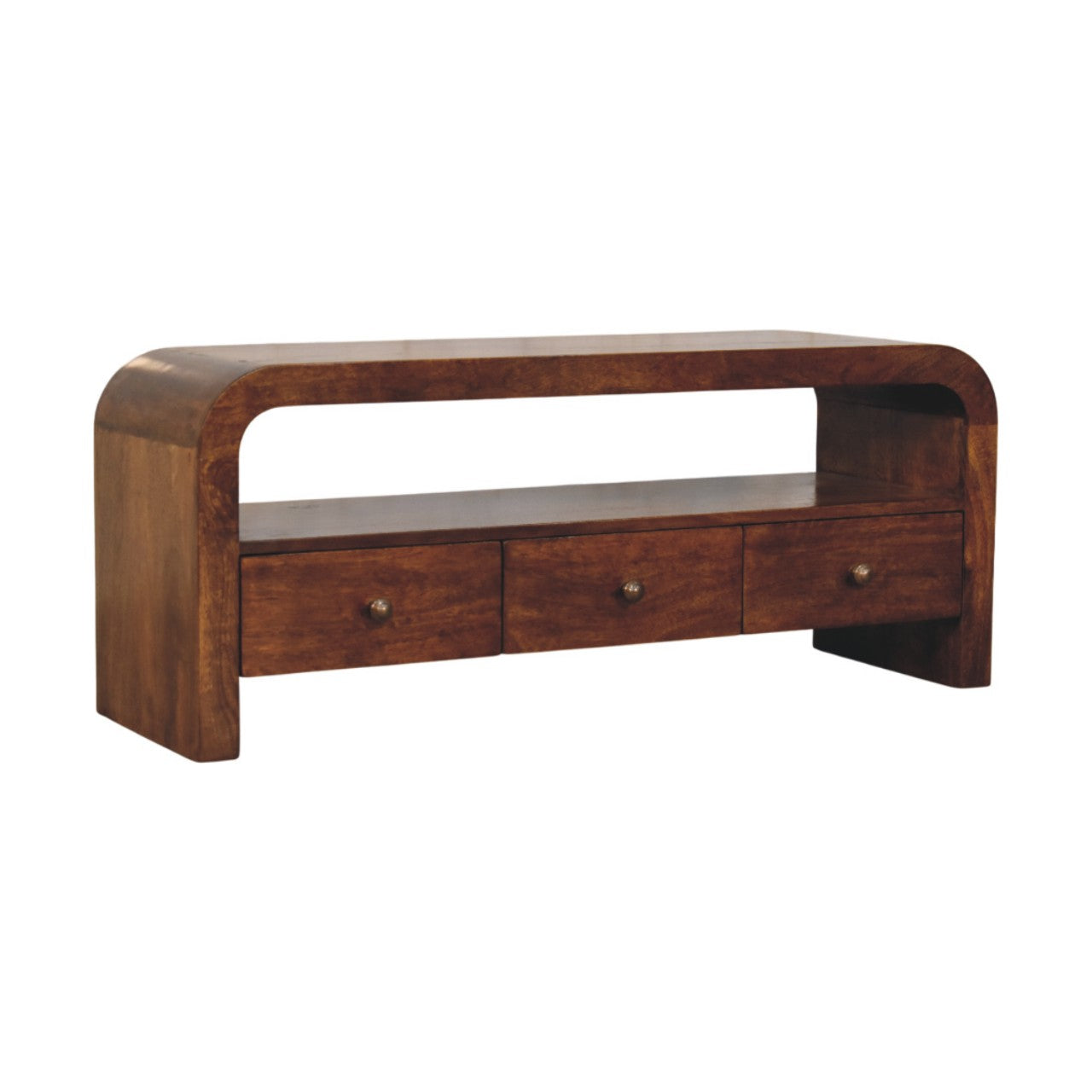 Darcy 3 drawer Open Shelf Chestnut Media unit - Living with Luxury