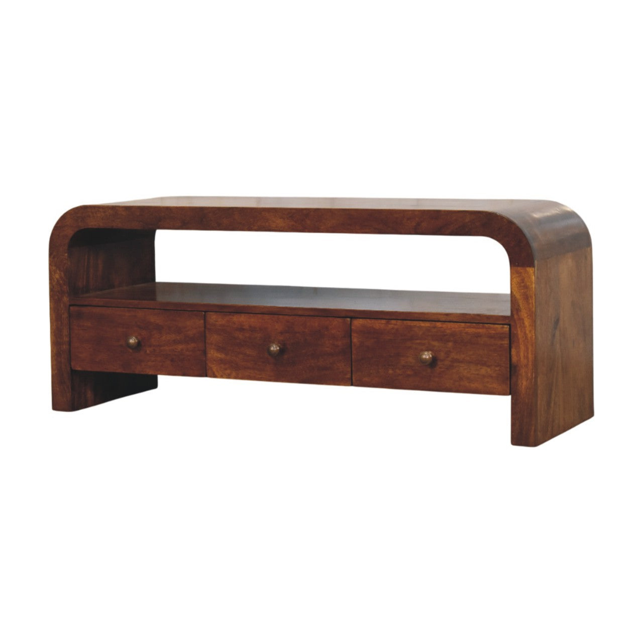 Darcy 3 drawer Open Shelf Chestnut Media unit - Living with Luxury