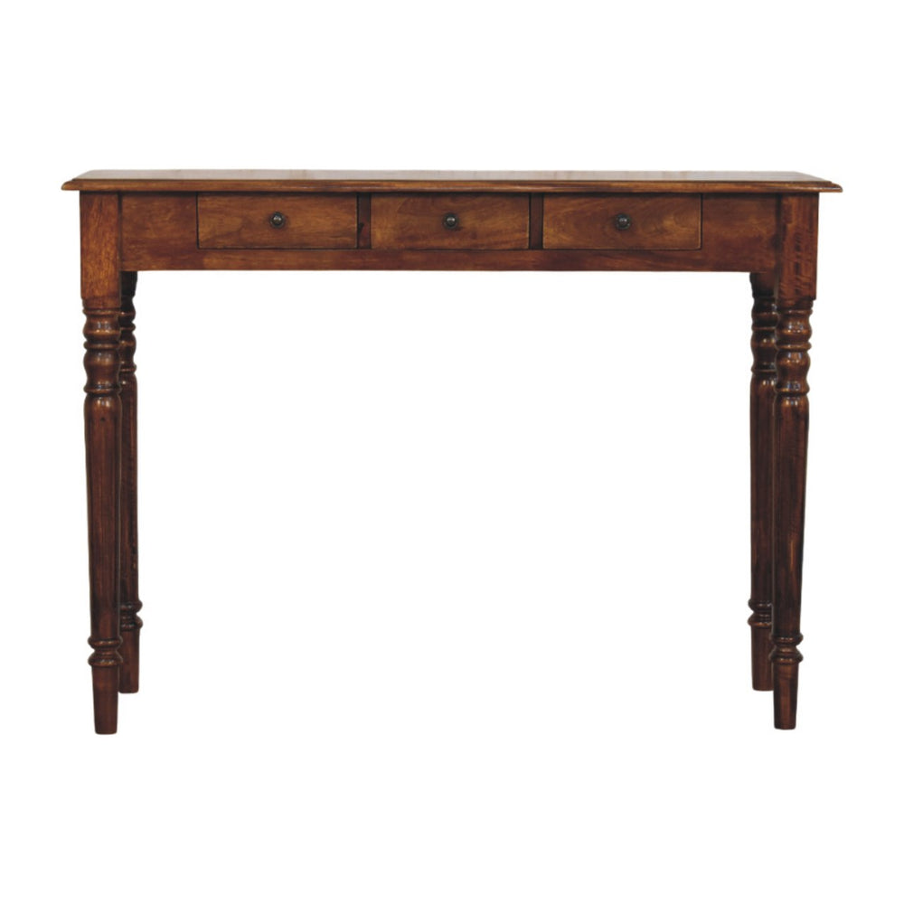Turned Legs 3 Drawer Chestnut Console