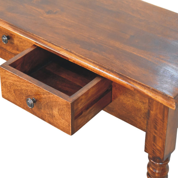 Turned Legs 3 Drawer Chestnut Console