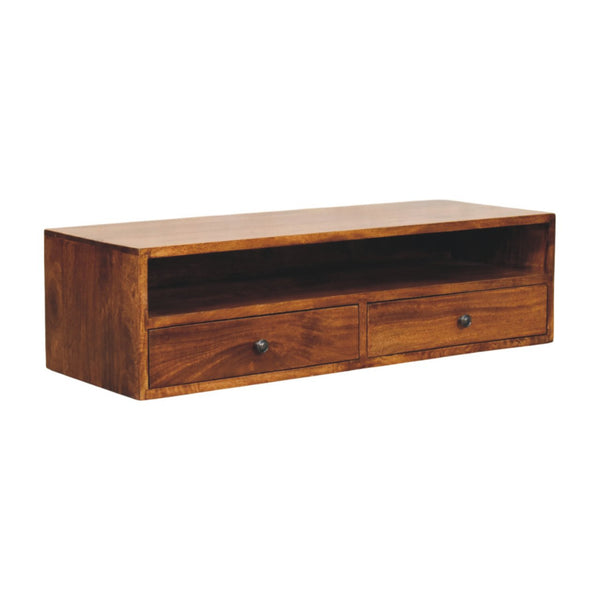 Lunar 2 Drawer Chestnut Wall Mounted Media Unit