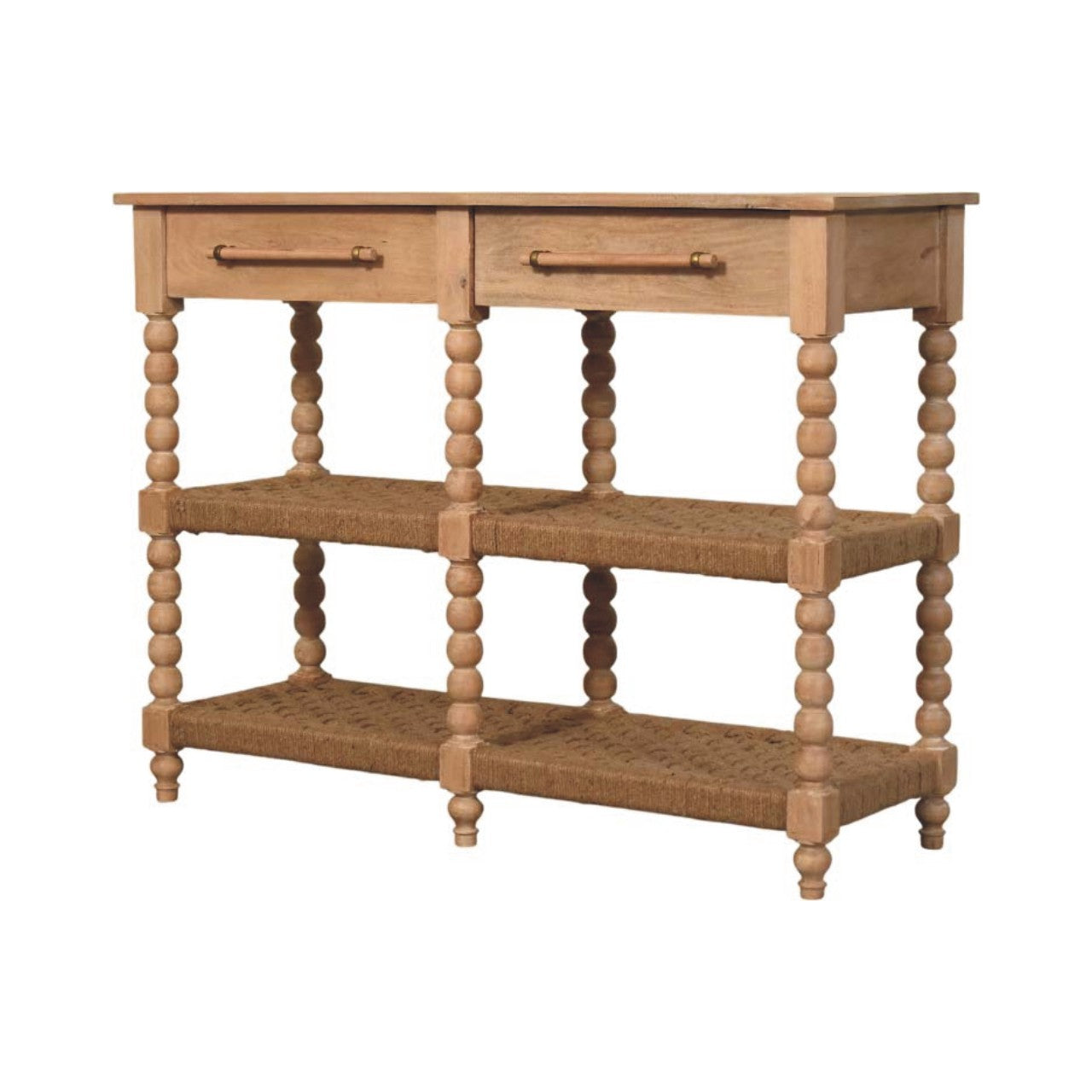 Savoy Bobbin Console with Jute Shelves