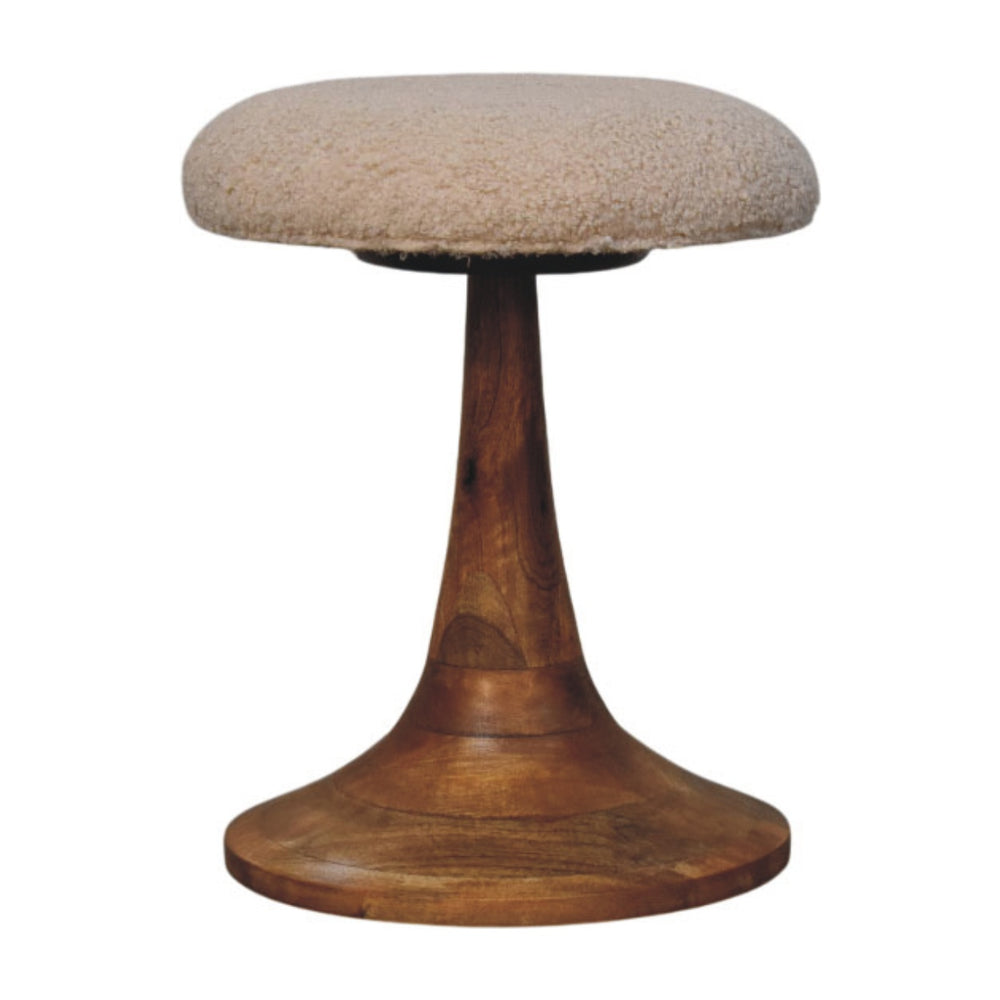 Boucle Teak Accent Stool - Living with Luxury