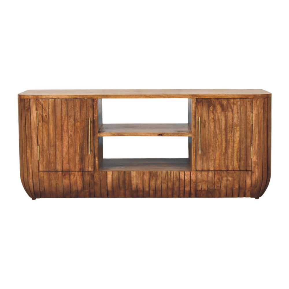 Fluted Media Console with Shelves - Living with Luxury