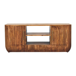 Fluted Media Console with Shelves - Living with Luxury