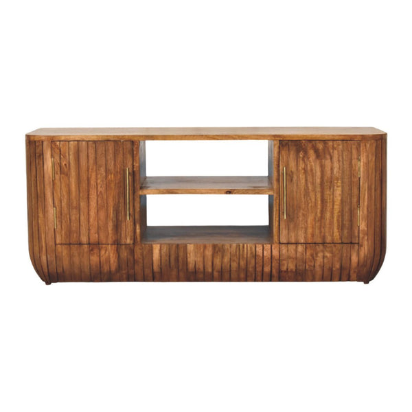 Fluted Media Console with Shelves - Living with Luxury