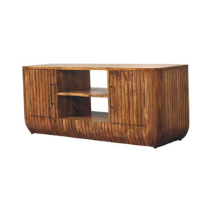 Fluted Media Console with Shelves - Living with Luxury