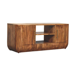 Fluted Media Console with Shelves - Living with Luxury